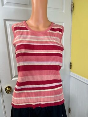 Cherokee Ribbed Striped Tank Top in Pink and Cream
